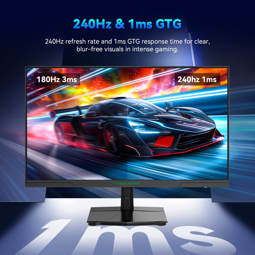 Refurbished TITAN ARMY P2510S Gaming Monitor, 24.5'' 2560*1440 QHD FAST IPS Screen, 240Hz Refresh Rate, 1ms GTG, HDR10, Adaptive-Sync, Dynamic OD, Game Rush Mode, PIP & PBP Display, Versatile Picture Modes, Low Blue Light, VESA Wall Mounting