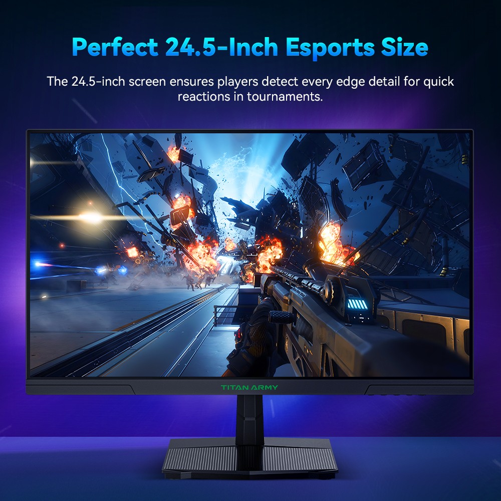 Refurbished TITAN ARMY P2510S Gaming Monitor, 24.5'' 2560*1440 QHD FAST IPS Screen, 240Hz Refresh Rate, 1ms GTG, HDR10, Adaptive-Sync, Dynamic OD, Game Rush Mode, PIP & PBP Display, Versatile Picture Modes, Low Blue Light, VESA Wall Mounting