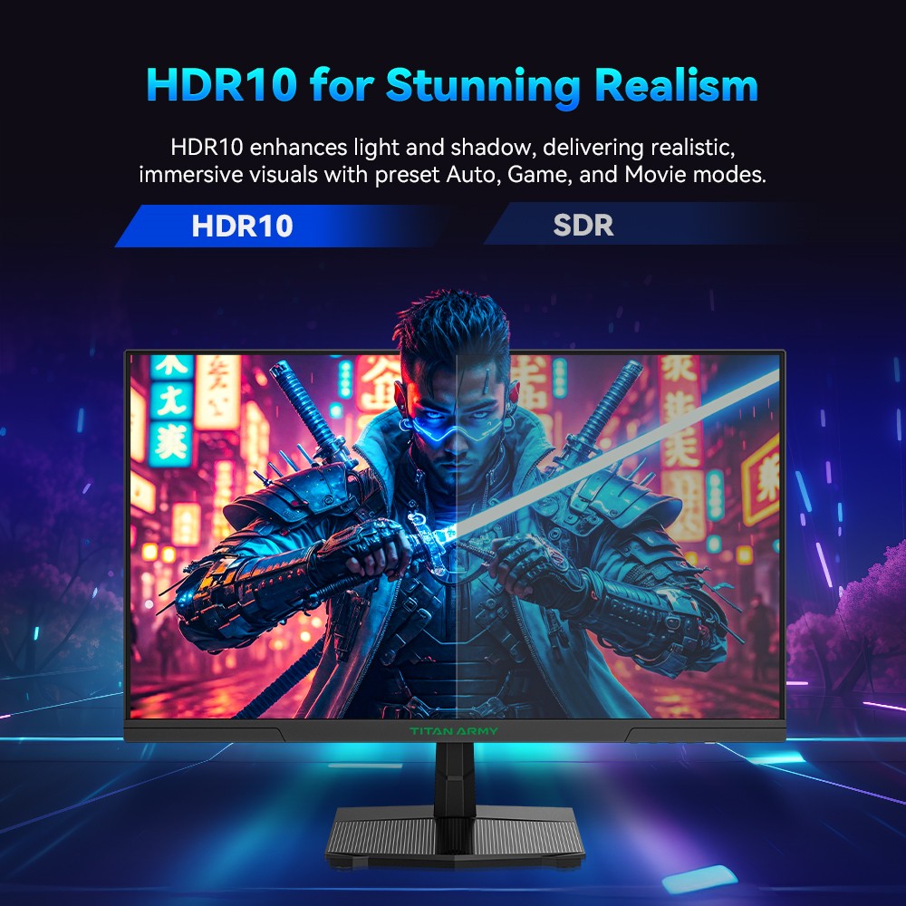 Refurbished TITAN ARMY P2510S Gaming Monitor, 24.5'' 2560*1440 QHD FAST IPS Screen, 240Hz Refresh Rate, 1ms GTG, HDR10, Adaptive-Sync, Dynamic OD, Game Rush Mode, PIP & PBP Display, Versatile Picture Modes, Low Blue Light, VESA Wall Mounting