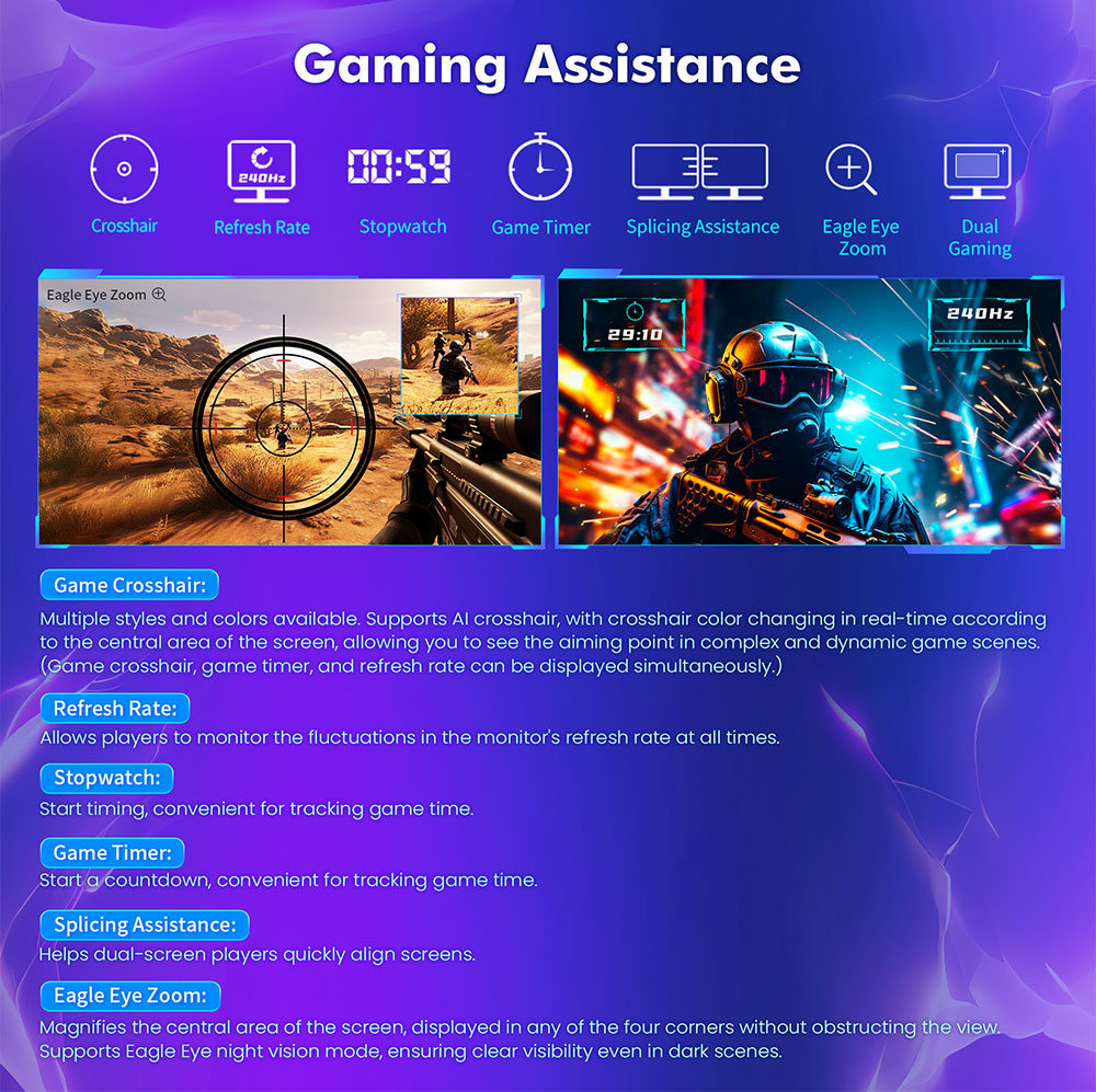 Refurbished TITAN ARMY P2710S Gaming Monitor, 27-inch 2560*1440 16:9 Fast IPS LCD Screen, 240Hz Refresh Rate, 1ms GTG, HDR 400, Adaptive-Sync, Dynamic OD, Game Mode & 10 Scenario Modes, PBP & PIP Split-screen Mode, Rotating Stand