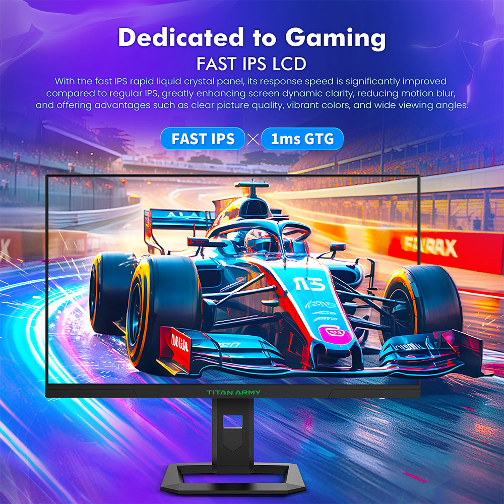 Refurbished TITAN ARMY P2710S Gaming Monitor, 27-inch 2560*1440 16:9 Fast IPS LCD Screen, 240Hz Refresh Rate, 1ms GTG, HDR 400, Adaptive-Sync, Dynamic OD, Game Mode & 10 Scenario Modes, PBP & PIP Split-screen Mode, Rotating Stand