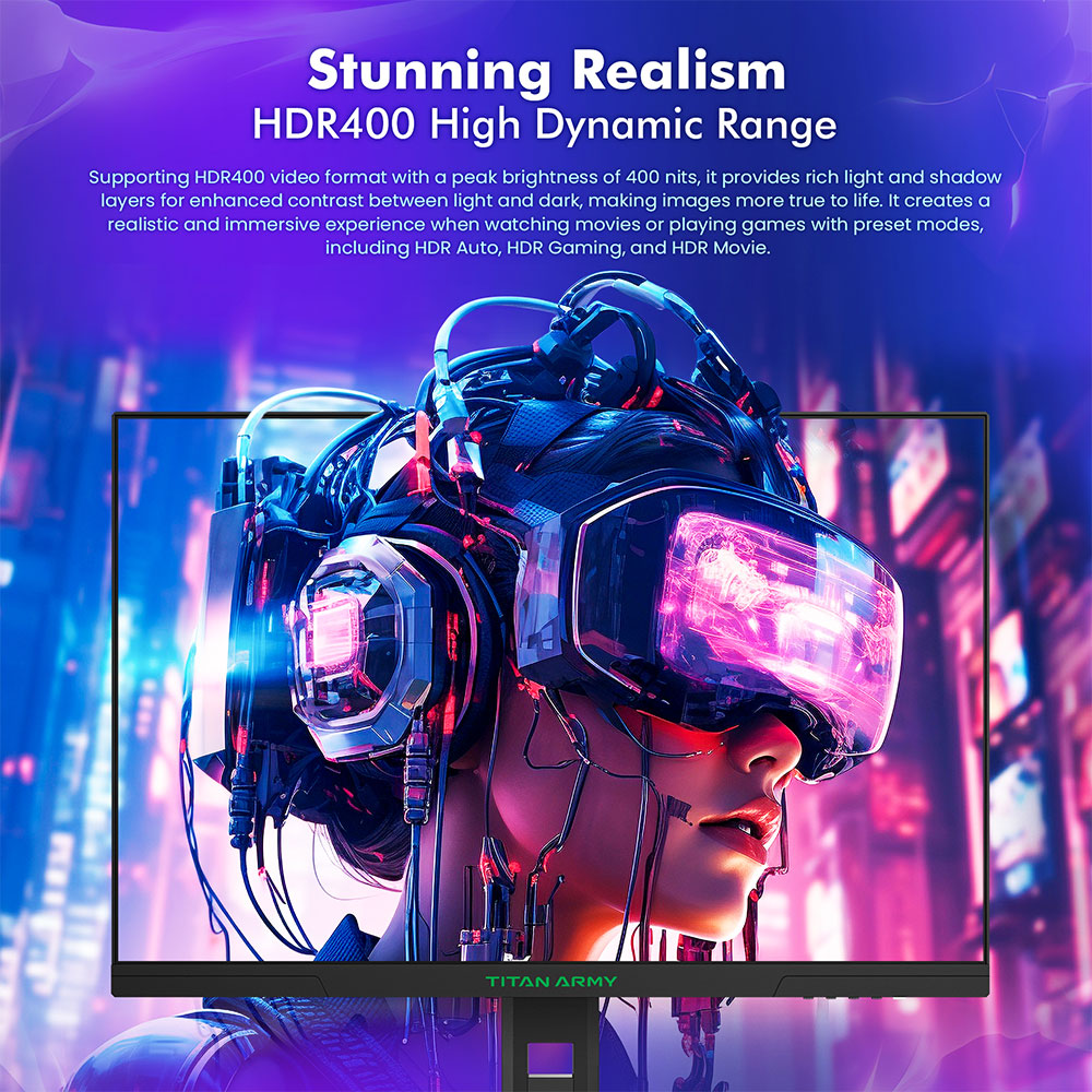 Refurbished TITAN ARMY P2710S Gaming Monitor, 27-inch 2560*1440 16:9 Fast IPS LCD Screen, 240Hz Refresh Rate, 1ms GTG, HDR 400, Adaptive-Sync, Dynamic OD, Game Mode & 10 Scenario Modes, PBP & PIP Split-screen Mode, Rotating Stand