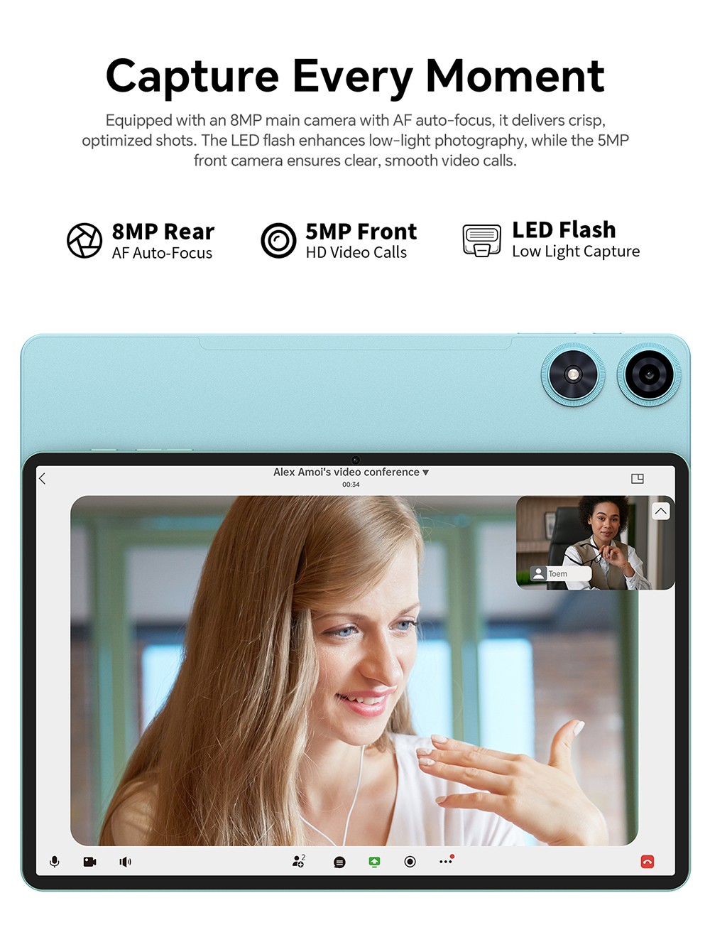 Teclast P50 Android 15 Tablet, 11-palcová obrazovka IPS 800*1280, Unisoc T606 8 Core Max 1,6 GHz, 8 GB + 12 GB rozširujúca RAM 128 GB ROM, 2,4/5 GHz WiFi Bluetooth 5.0, 5MP+8MP fotoaparát, GPS/Galileo/GLONASS/BDS, 7000mAh batéria