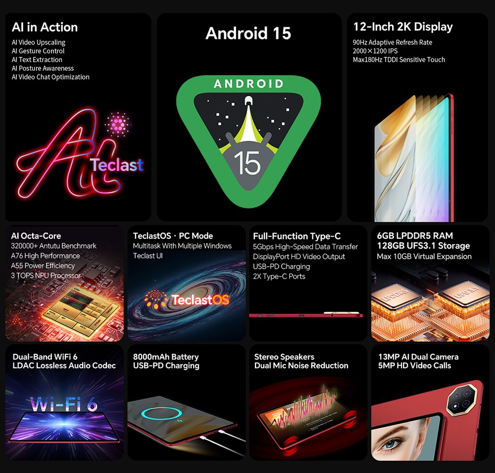 Teclast T60AI Android 15 Tablet, 11,97