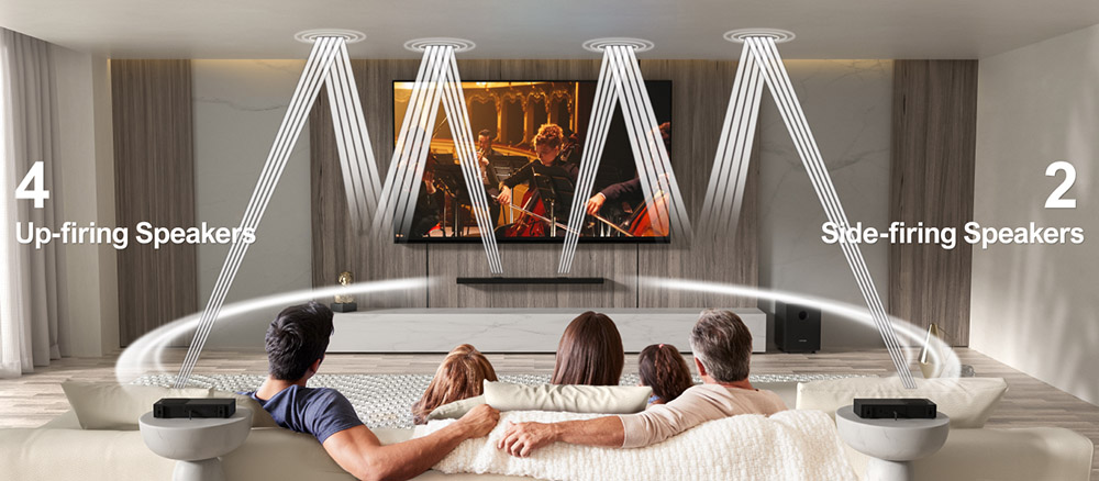 Ultimea Nova S90 7.1.4 Soundbar + 1 pár * Steady S90 Speaker Stands, Dolby Atmos, 740W špičkový výkon, 4K HDR Pass-through, 6 režimov ekvalizéra