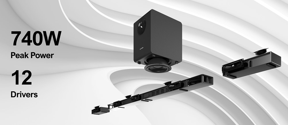 Ultimea Nova S90 7.1.4 Soundbar + 1 pár * Steady S90 Speaker Stands, Dolby Atmos, 740 W špičkový výkon, 4K HDR Pass-through, 6 režimov ekvalizéra