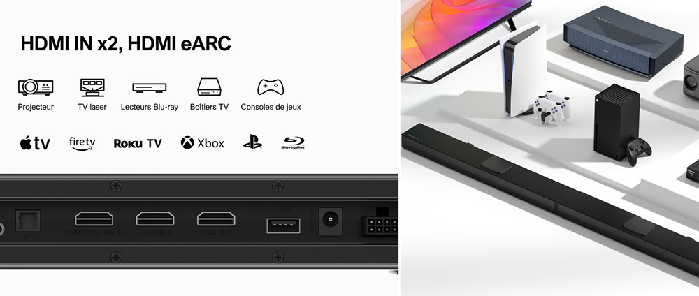 Ultimea Nova S90 Barre de son 7.1.4 + 1 paire de supports d'enceintes Steady S90, Dolby Atmos, puissance de cr&ecirc;te de 740 W, transmission 4K HDR, 6 modes d'&eacute;galisation
