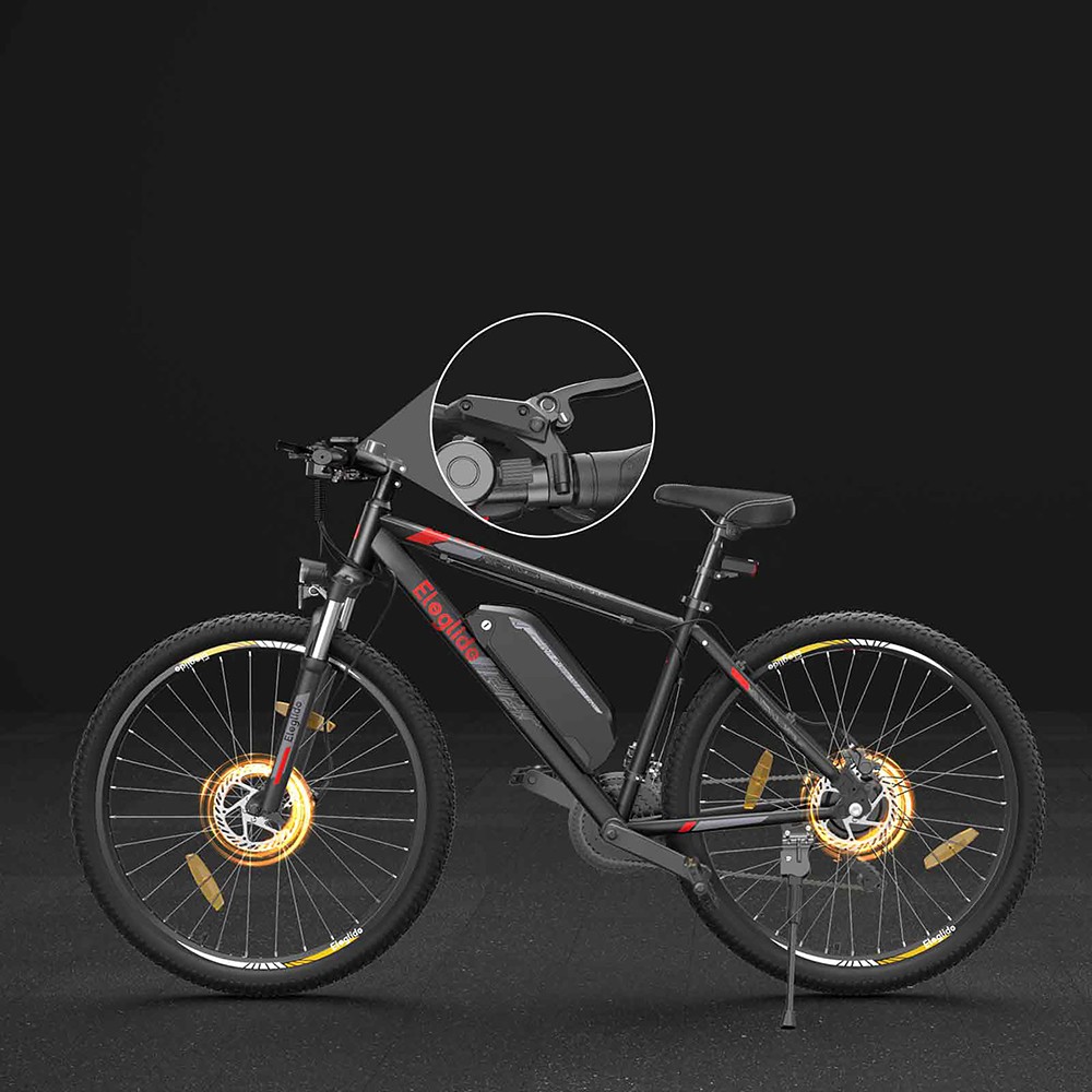 Eleglide Mopride 2 27,5 Zoll Elektro-Moped-Mountainbike, 250-W-Motor, 25 km/h Geschwindigkeit, 36 V 15,6 Ah Akku, 130 km maximale Reichweite, 120 kg maximale Belastung, Shimano 21-Gang-Getriebe, hydraulische Scheibenbremsen, APP-Steuerung &ndash; Schwarz