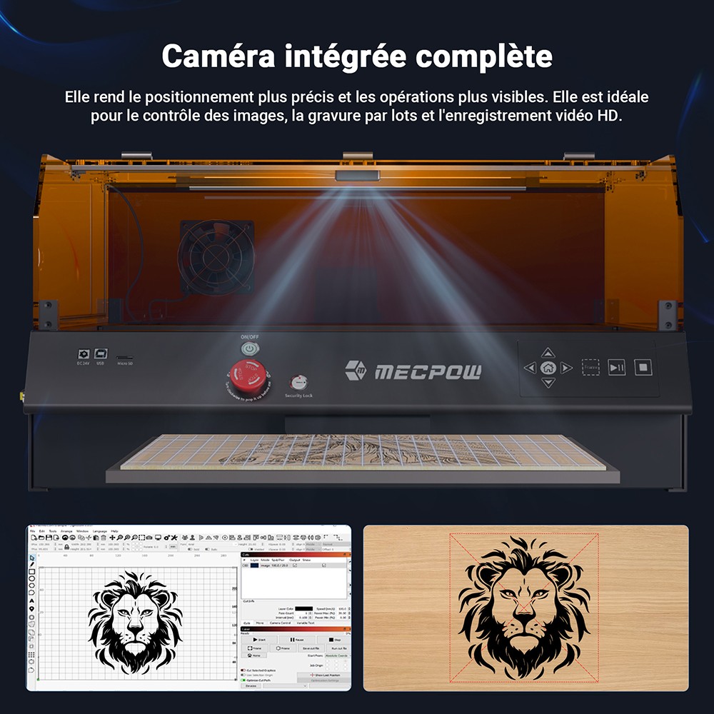 Mecpow X4 Pro 40W Graveur Laser, Classe 1 FDA, Avec Cam&eacute;ra, 400*398mm