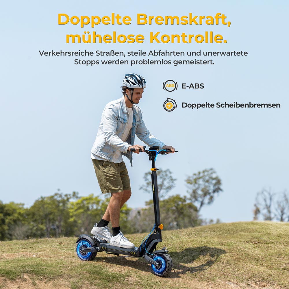 Ausom L2 Elektroroller, 2 x 800W Motor, 48V 15,6Ah Akku, 10 Zoll Reifen, 55 km/h H&ouml;chstgeschwindigkeit, 70 km Reichweite, Scheibenbremsen vorne und hinten, Schwingenfederung, LCD-Display