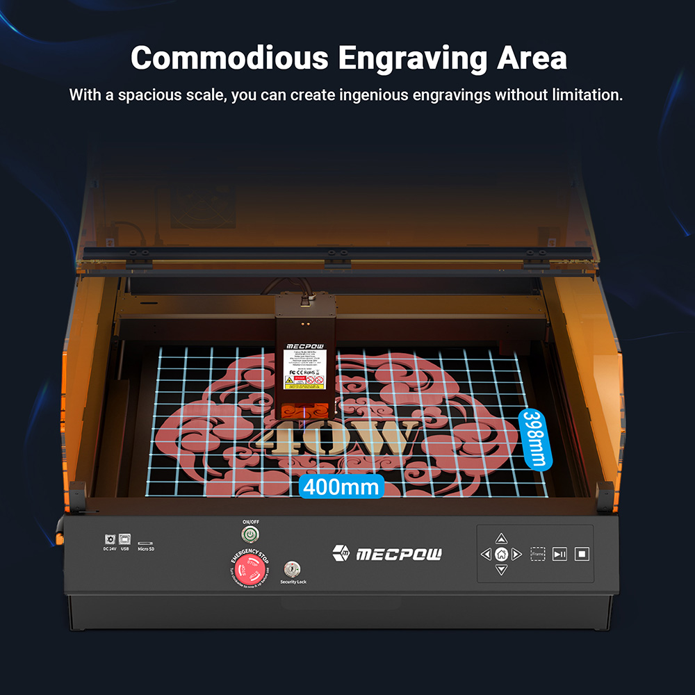 Mecpow X4 Pro 40W FDA Class 1 Laser + Claw Disc Rotary Chuck + Laser Bed