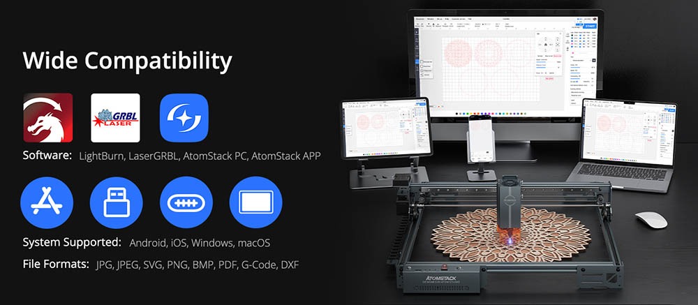 ATOMSTACK A40 Pro V2 48W Laser Engraver, with Auto Air Assist, 500mm/s Speed, 0.01mm Precision, 0.08x0.1mm Laser Spot, 25mm Paulownia/ 9mm MDF Wood in One Pass, 395*385mm