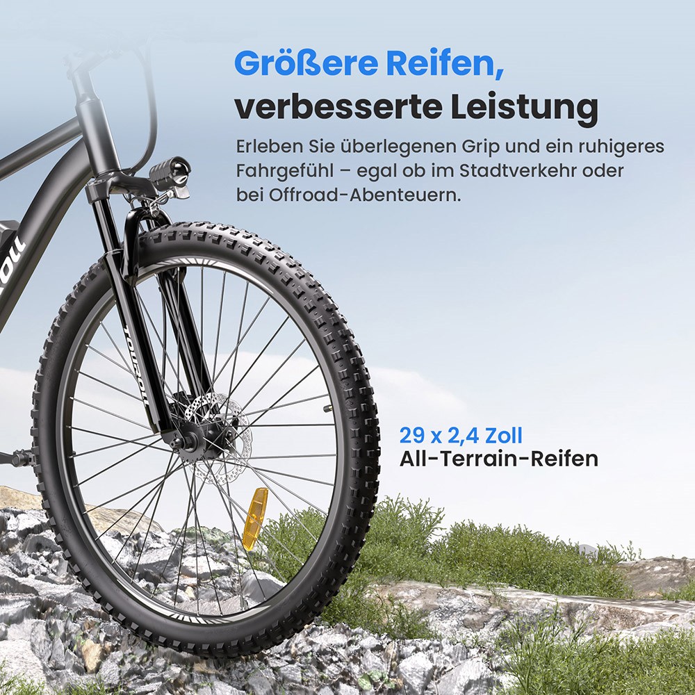 Touroll U2 Elektrofahrrad, 250-W-Motor, 48-V-15-Ah-Akku, 29-Zoll-Reifen, 25 km/h H&ouml;chstgeschwindigkeit, 150 km Reichweite, hydraulische Scheibenbremse, Federgabel, Shimano 7-Gang