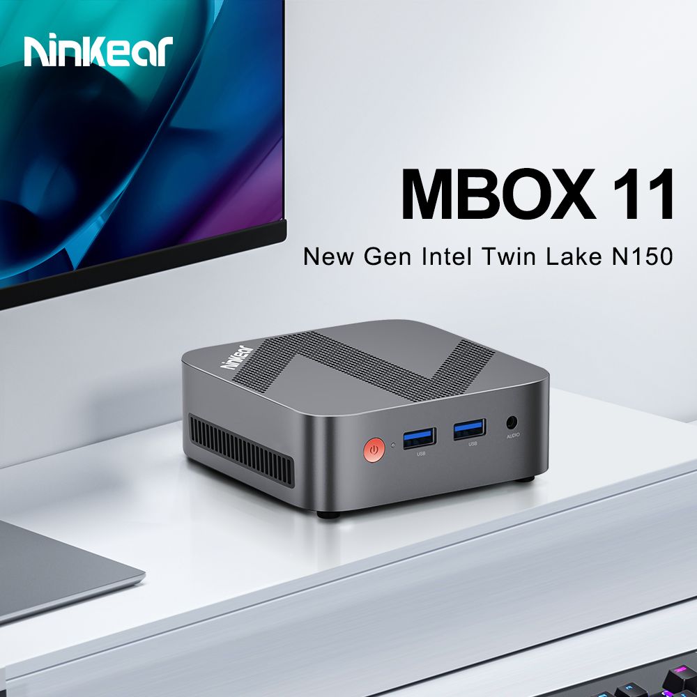 Ninkear MBOX 11 Mini-PC, Intel Twin Lake N150 4 Kerne, max. 3,6 GHz, 16 GB RAM, 512 GB SSD, HDMI 2.0 + DP1.4 (4K@60 Hz), doppelte Bildschirmanzeige, WiFi 5, Bluetooth 5.0, 2 x USB 3.0, 2 x USB 2.0, 1 x RJ45, 1 x Kopfh&ouml;reranschluss