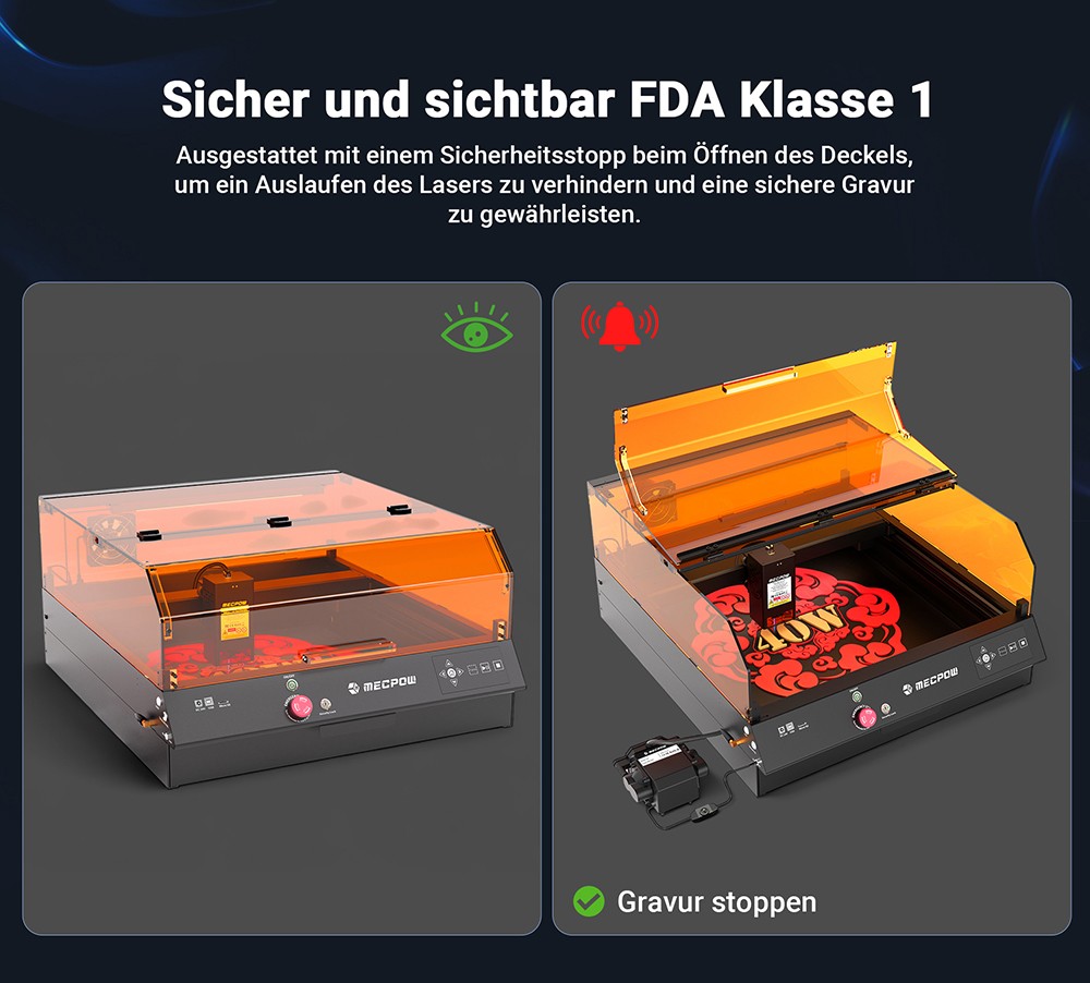 Mecpow X4 Pro 40W FDA Klasse 1 Lasergravierer mit Kamera, 400*398mm