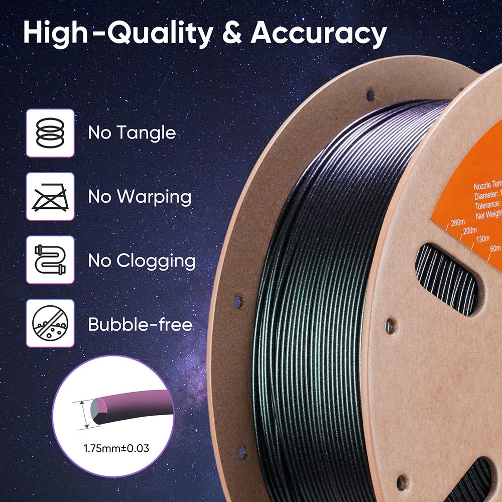 ERYONE Burnt Titanium Tri Color PLA Filament 1kg - Black & Green & Rose-red