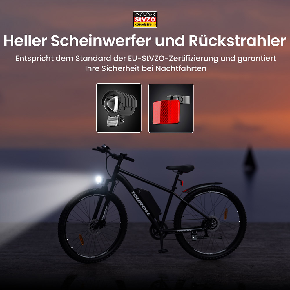 Touroll U2 Elektrofahrrad, 250-W-Motor, 48-V-15-Ah-Akku, 29-Zoll-Reifen, 25 km/h H&ouml;chstgeschwindigkeit, 150 km Reichweite, hydraulische Scheibenbremse, Federgabel, Shimano 7-Gang