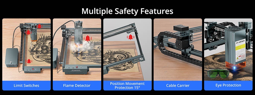 ATOMSTACK A40 Pro V2 48W Laser Engraver, with Auto Air Assist, 500mm/s Speed, 0.01mm Precision, 0.08x0.1mm Laser Spot, 25mm Paulownia/ 9mm MDF Wood in One Pass, 395*385mm