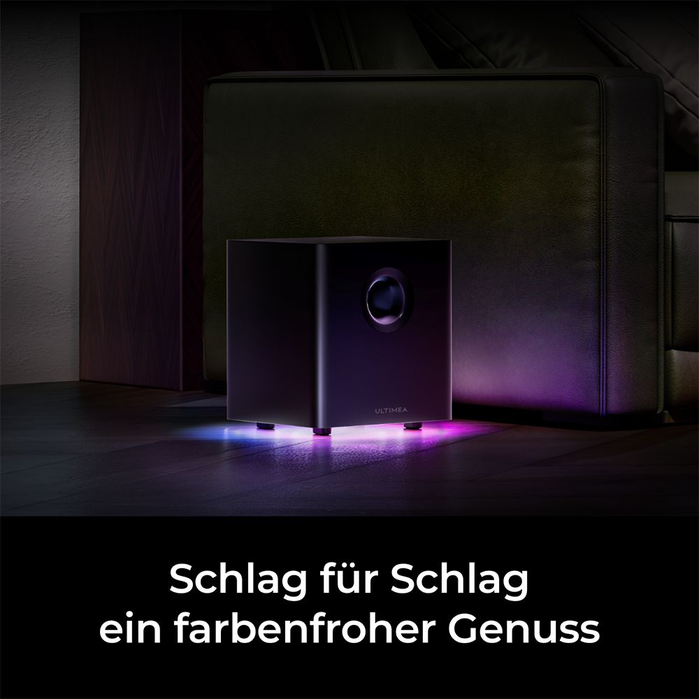Ultimea Apollo S70 Ultra 7.1-Kanal-Soundbar-Subwoofer-Lautsprecher-Kit, abnehmbar, dynamische Beleuchtung, 410 W Spitzenleistung, App-Steuerung, 10-Band-Equalizer-Einstellungen