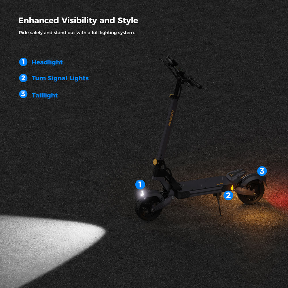 Ausom L2 Electric Scooter, 800W Motor, 48V 15.6Ah Battery, 10 inch Tires, 45km/h Max Speed, 70km Range, Front & Rear Disc Brakes, Swingarm Suspension, LCD Display