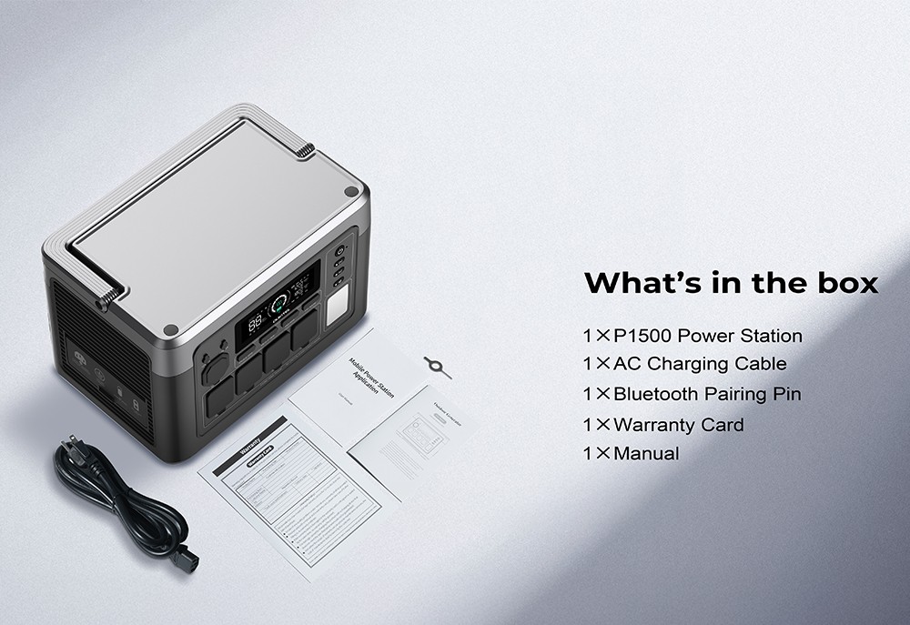 Prenosná elektrocentrála OUKITEL P1500 Plus, 1800W 1536Wh vonkajší generátor, 4000 cyklov LiFePO4, ovládanie APP