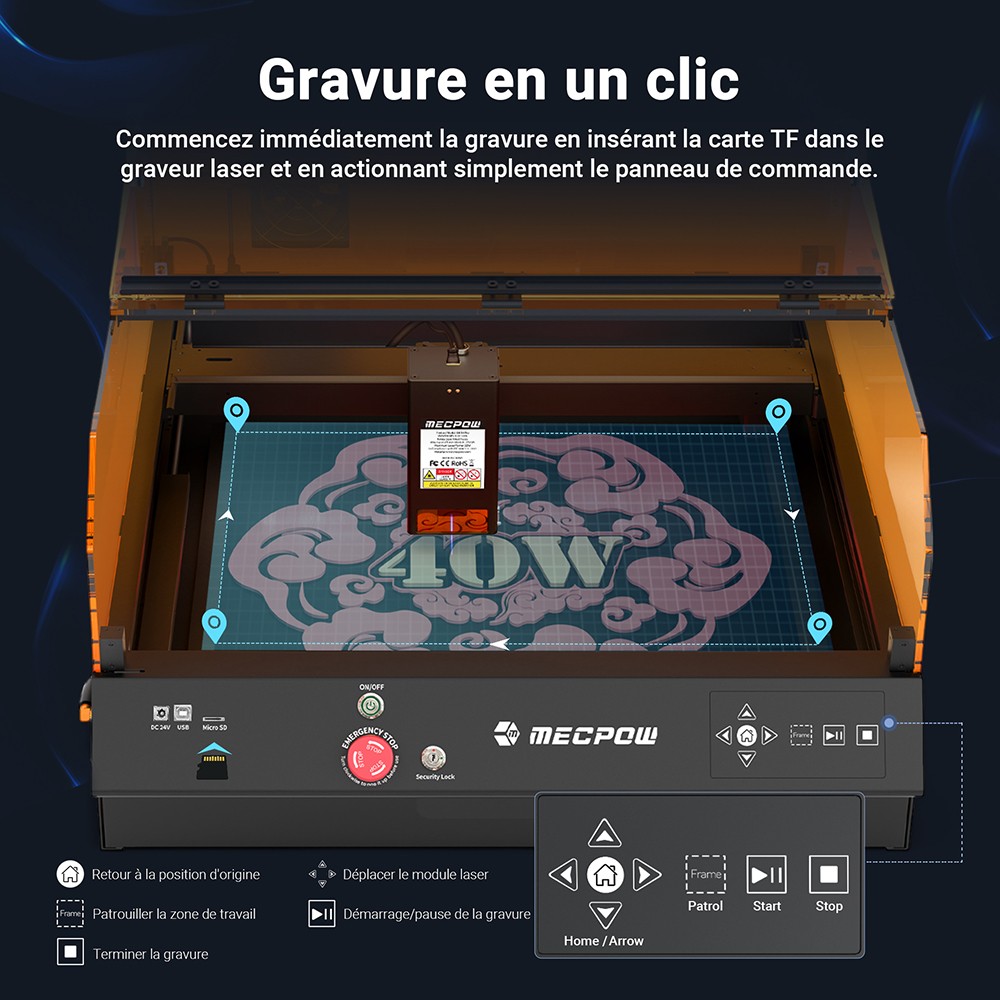 Mecpow X4 Pro 40W Graveur Laser, Classe 1 FDA, Avec Cam&eacute;ra, 400*398mm