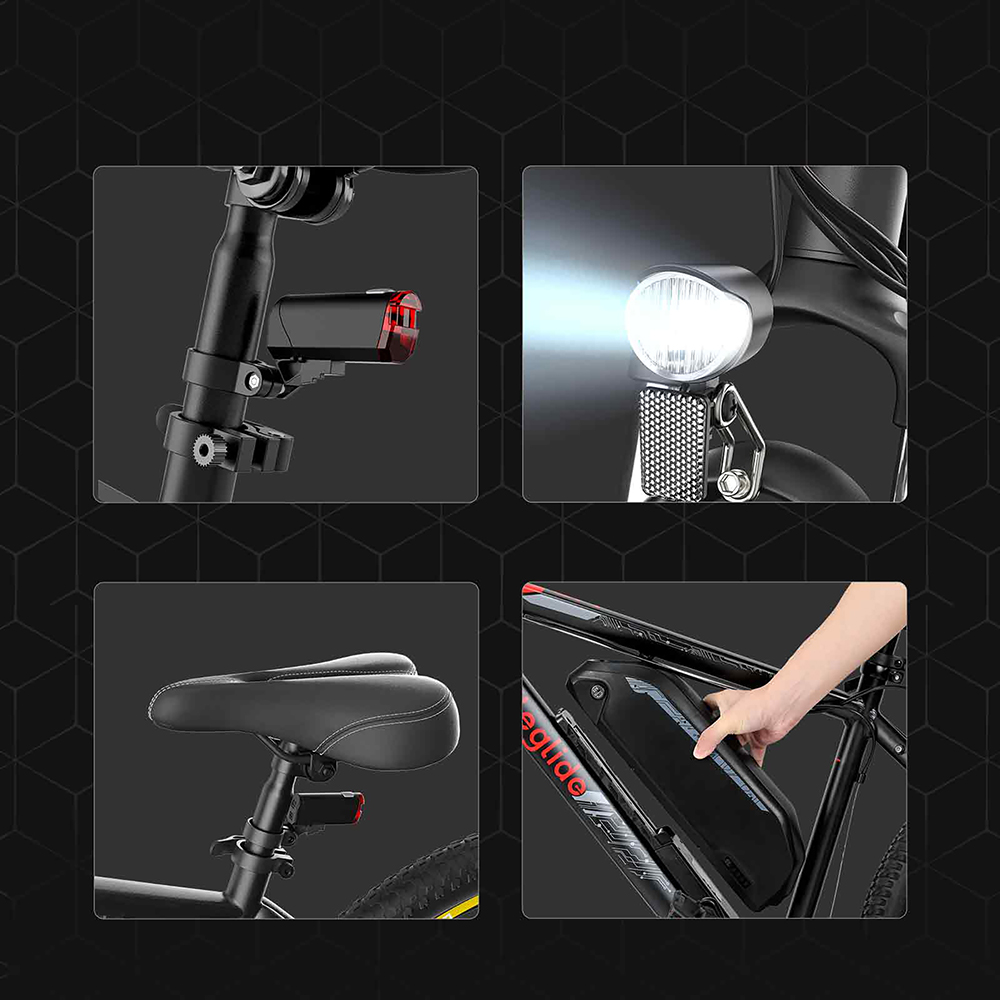 Eleglide Mopride 2 V&eacute;lomoteur &eacute;lectrique tout-terrain 27,5 pouces, moteur 250 W, vitesse de 25 km/h, batterie 36 V 15,6 Ah, autonomie maximale de 130 km, charge maximale de 120 kg, transmission Shimano 21 vitesses, freins &agrave; disque hydrauliques - Noir