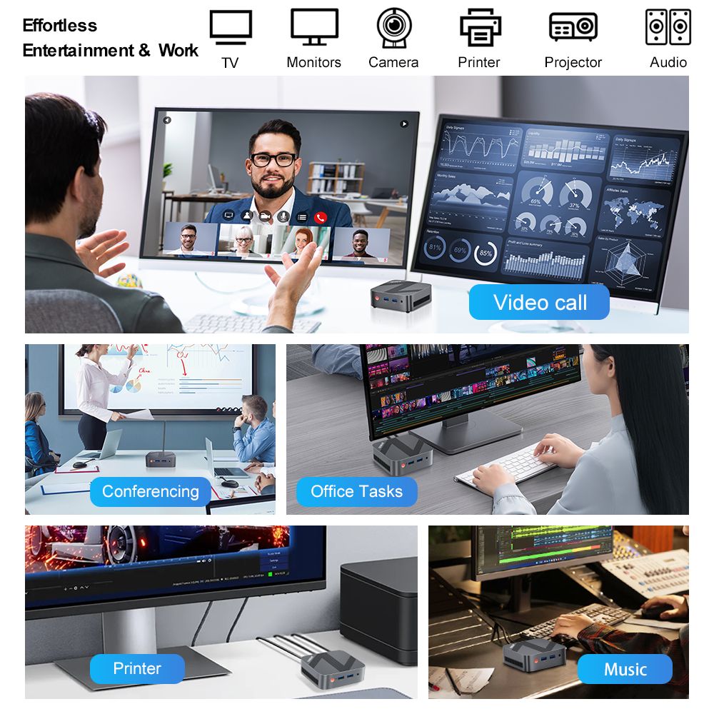 Ninkear MBOX 11 Mini PC, Intel Twin Lake N150 4 Cores Max 3.6GHz, 16GB RAM 512GB SSD, HDMI2.0 + DP1.4 (4K@60Hz) Dual Screen Display, WiFi 5 Bluetooth 5.0, 2*USB 3.0, 2*USB 2.0, 1*RJ45, 1*Headphone Jack