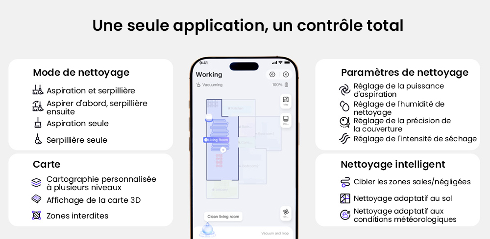 Aspirateur robot laveur NARWAL Freo Z10, anti-emm&ecirc;lement, aspiration 15&nbsp;000 Pa, s'adapte aux zones difficiles d'acc&egrave;s, autovidage, lavage et s&eacute;chage &agrave; la serpilli&egrave;re, &eacute;vite les obstacles, pour poils d'animaux et sols durs, blanc