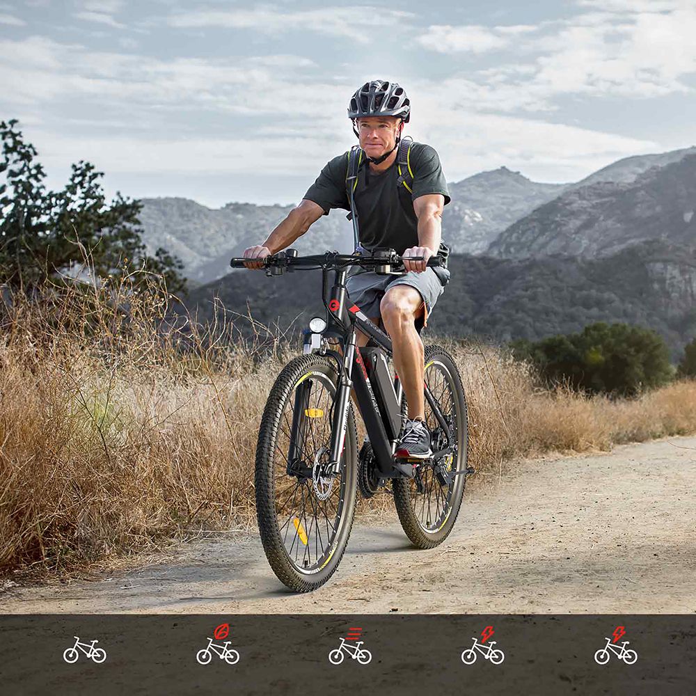 Eleglide Mopride 2 27,5 Zoll Elektro-Moped-Mountainbike, 250-W-Motor, 25 km/h Geschwindigkeit, 36 V 15,6 Ah Akku, 130 km maximale Reichweite, 120 kg maximale Belastung, Shimano 21-Gang-Getriebe, hydraulische Scheibenbremsen, APP-Steuerung &ndash; Schwarz