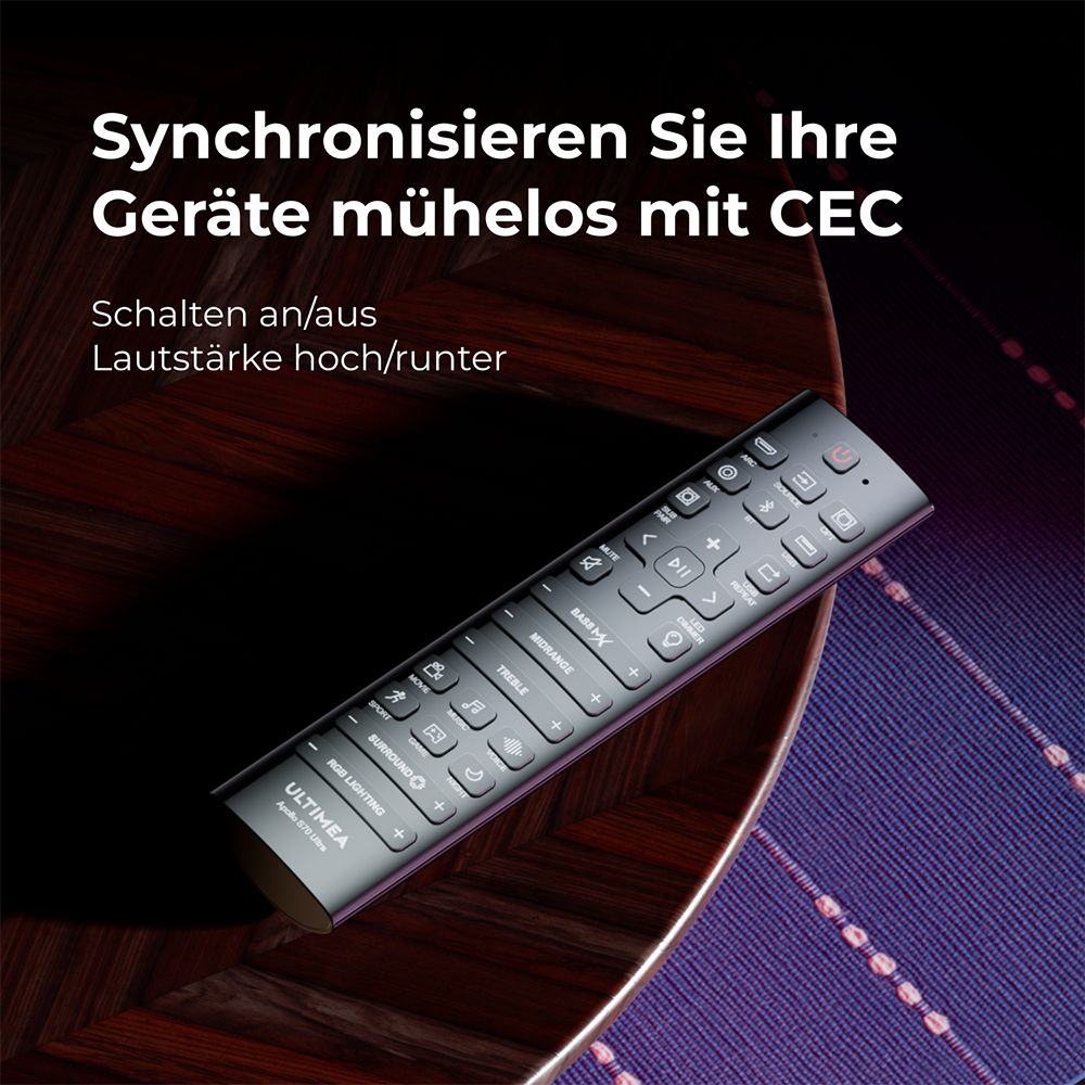 Ultimea Apollo S70 Ultra 7.1-Kanal-Soundbar-Subwoofer-Lautsprecher-Kit, abnehmbar, dynamische Beleuchtung, 410 W Spitzenleistung, App-Steuerung, 10-Band-Equalizer-Einstellungen