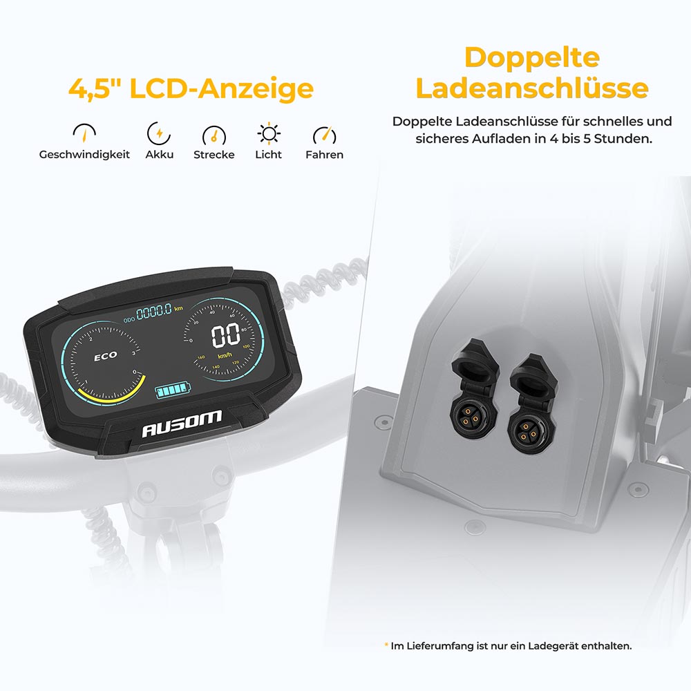 Ausom L2 Elektroroller, 2 x 800W Motor, 48V 15,6Ah Akku, 10 Zoll Reifen, 55 km/h H&ouml;chstgeschwindigkeit, 70 km Reichweite, Scheibenbremsen vorne und hinten, Schwingenfederung, LCD-Display