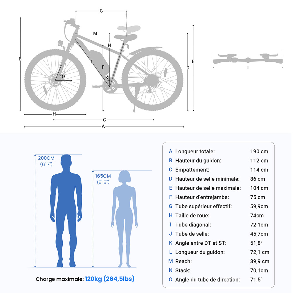 Touroll U2 V&eacute;lo &eacute;lectrique, moteur 250 W, batterie 48 V 15 Ah, pneus 29 pouces, vitesse maximale 25 km/h, autonomie 150 km, freins &agrave; disque hydrauliques, fourche &agrave; suspension, Shimano 7 vitesses