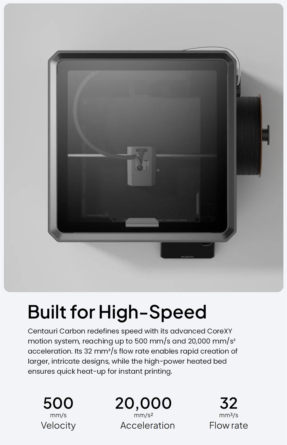 Elegoo Centauri Carbon 3D Printer, CoreXY 500mm/s High-Speed, 320°C Nozzle, Carbon Fiber/PLA/ABS Compatible, Auto-Leveling, 256*256*256mm