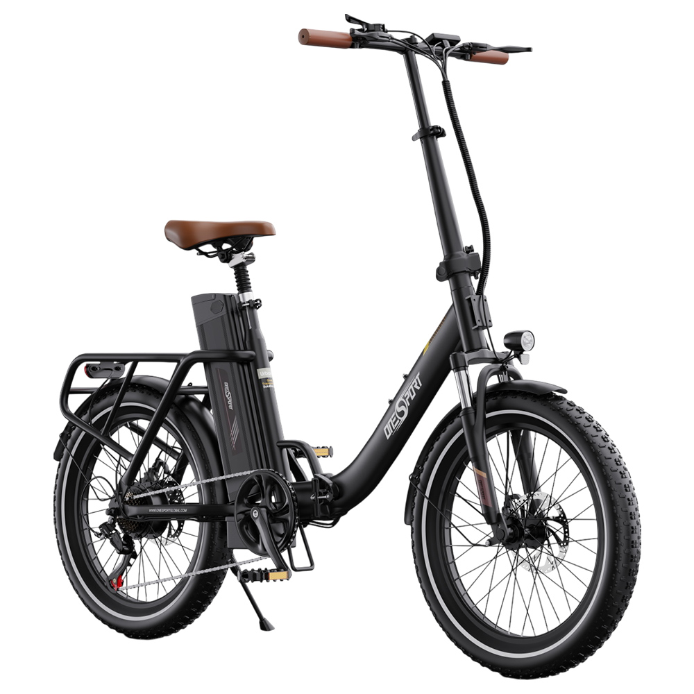 ONESPORT OT16 Electric Bike 20*3.0 inch Tires, 48V 17Ah Battery 25km/h Max Speed 3 Riding Modes 7-Speeds Disc Brakes - Black&Brown