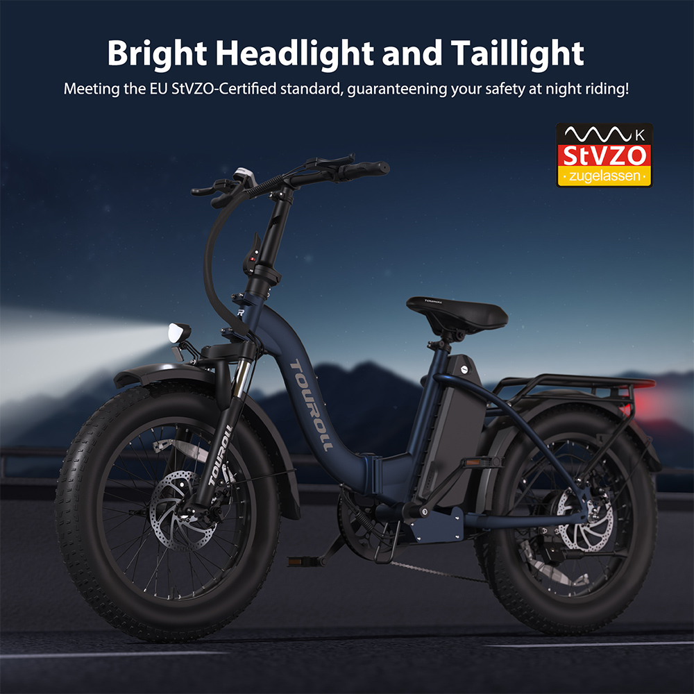 Touroll S2 Electric Bike, 650W Max Power, 48V 15Ah Battery, 20*4.0 inch Tire, 25km/h Max Speed, 150km Max Range, Mechanical Disc Brake & E-Brake, Mechanical Shock Absorber, Shimano 7-speed