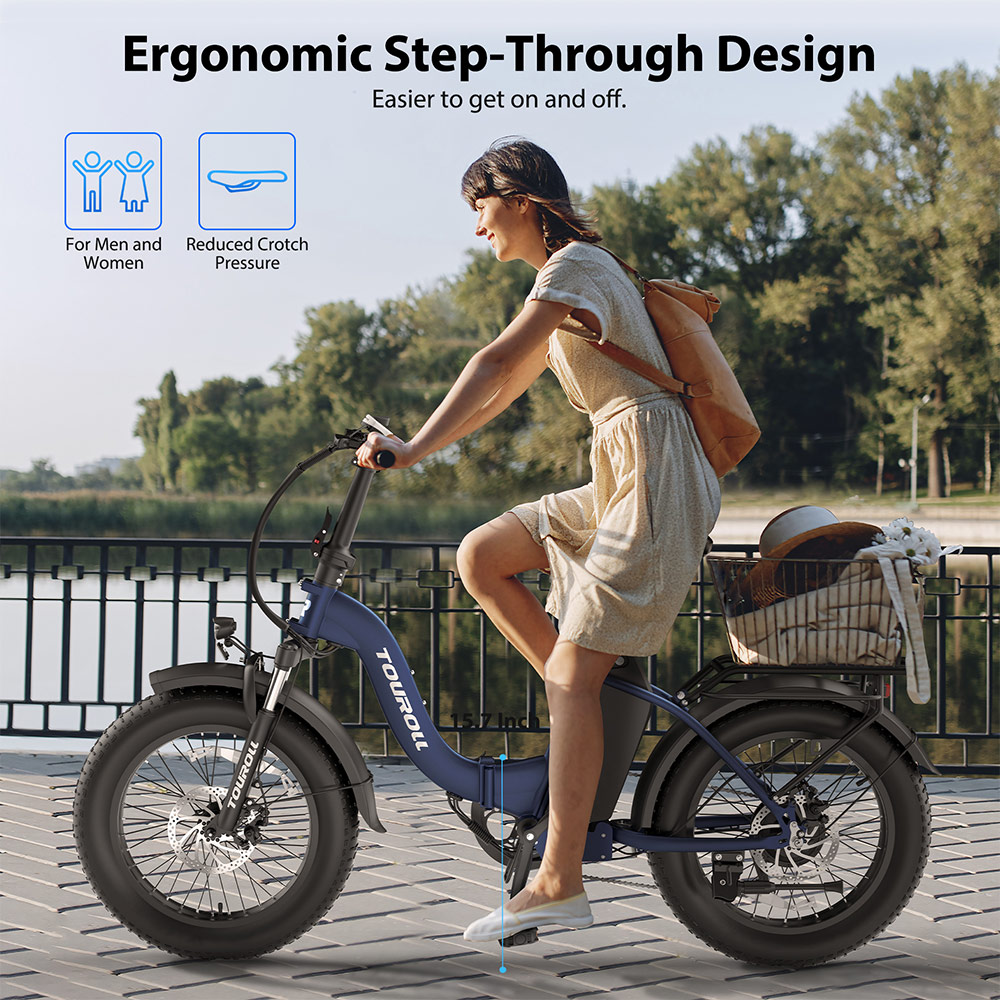 Touroll S2 Electric Bike, 650W Max Power, 48V 15Ah Battery, 20*4.0 inch Tire, 25km/h Max Speed, 150km Max Range, Mechanical Disc Brake & E-Brake, Mechanical Shock Absorber, Shimano 7-speed