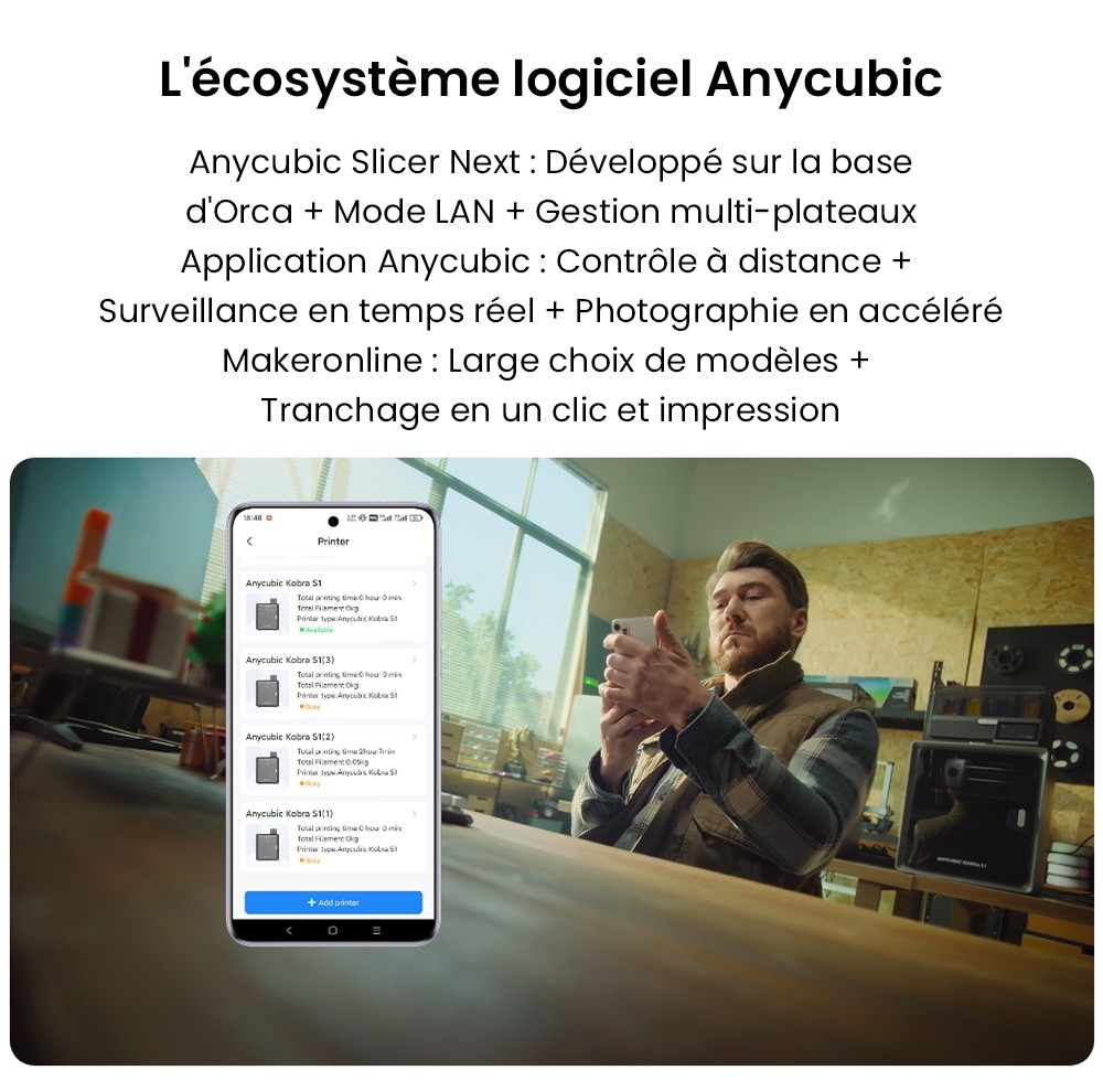 Anycubic Kobra 3 Max Imprimante 3D, 600mm/s Vitesse, Nivelage Auto, Impression 8 couleurs ACE Pro, 420*420*50mm