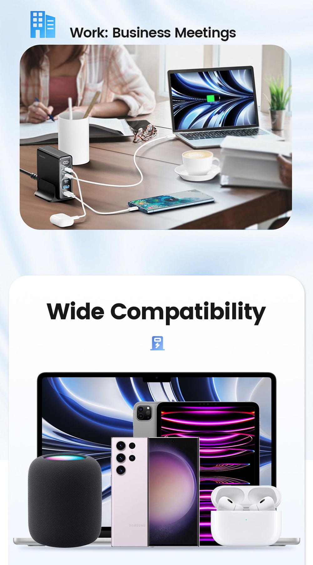 Toocki 140W GaN USB Charger, 5-in-1 Fast Charge, LED Display, for iPhone, Xiaomi Smartphone, Laptop, Black