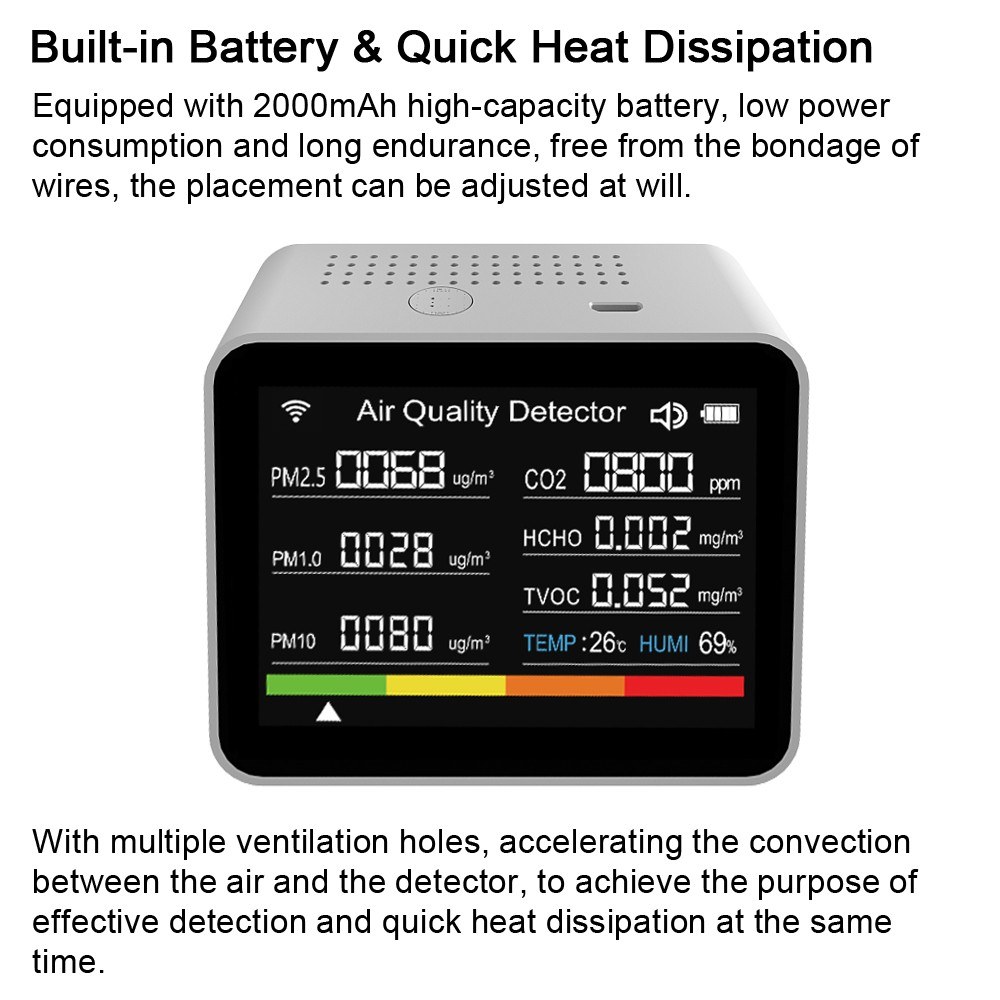 2C08 13 in 1 Tuya WIFI Air Quality Monitor, Black