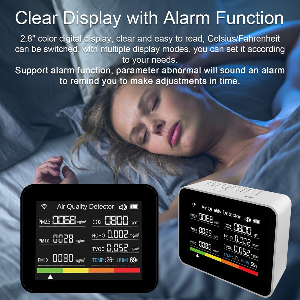 2C08 13 in 1 Tuya WIFI Air Quality Monitor, Black