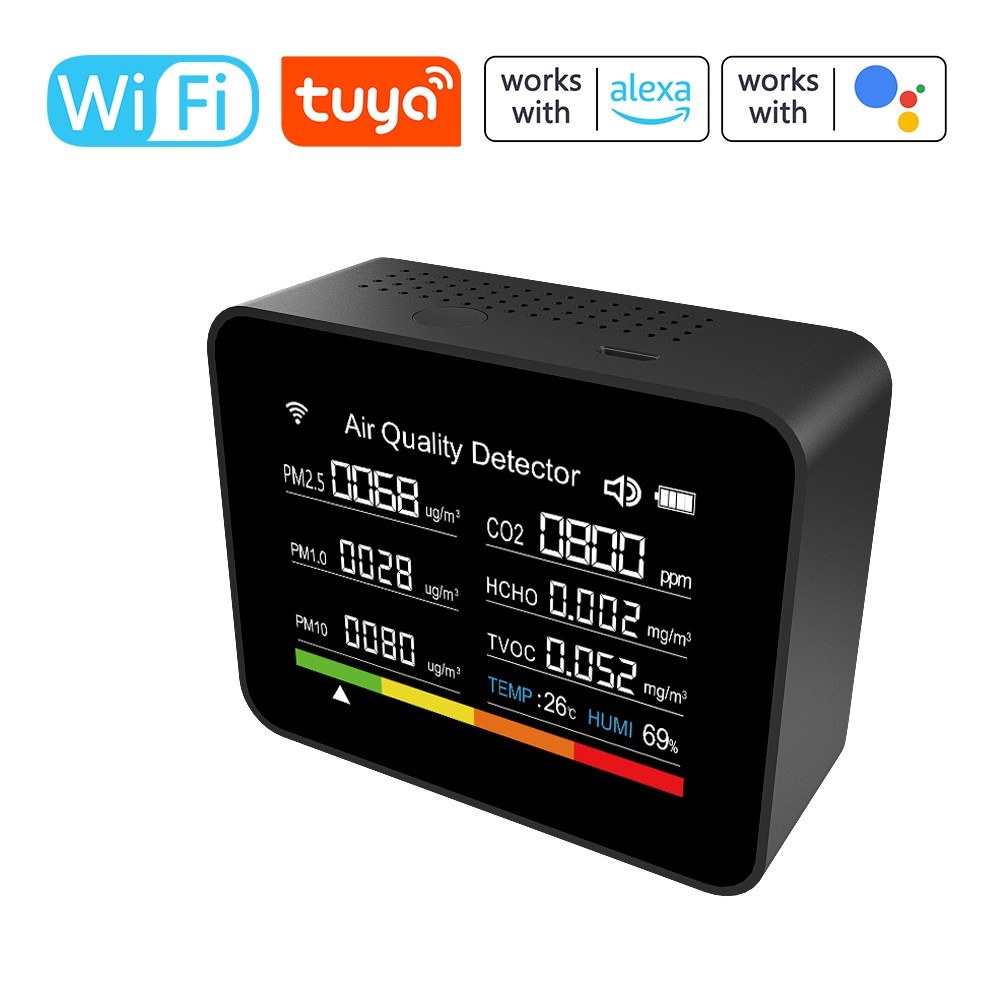 2C08 13 in 1 Tuya WIFI Air Quality Monitor, White