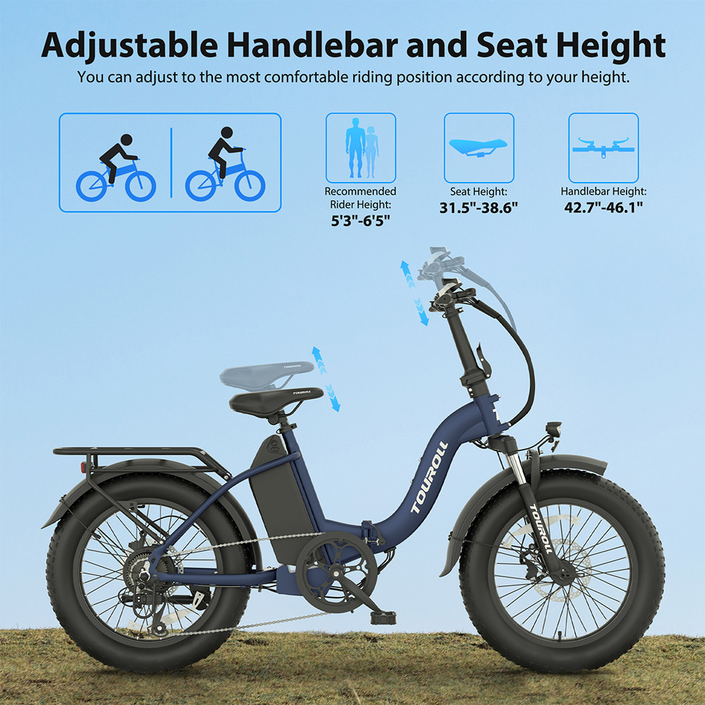Touroll S2 Electric Bike, 650W Max Power, 48V 15Ah Battery, 20*4.0 inch Tire, 25km/h Max Speed, 150km Max Range, Mechanical Disc Brake & E-Brake, Mechanical Shock Absorber, Shimano 7-speed