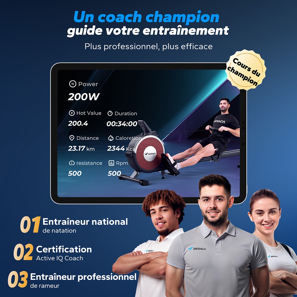 MERACH Q1S Rameur Magn&eacute;tique, 16 Niveaux R&eacute;sistance, 160kg Capacit&eacute;, Double Rail, LCD, Compatible App, R&eacute;glage &eacute;lectrique, Noir
