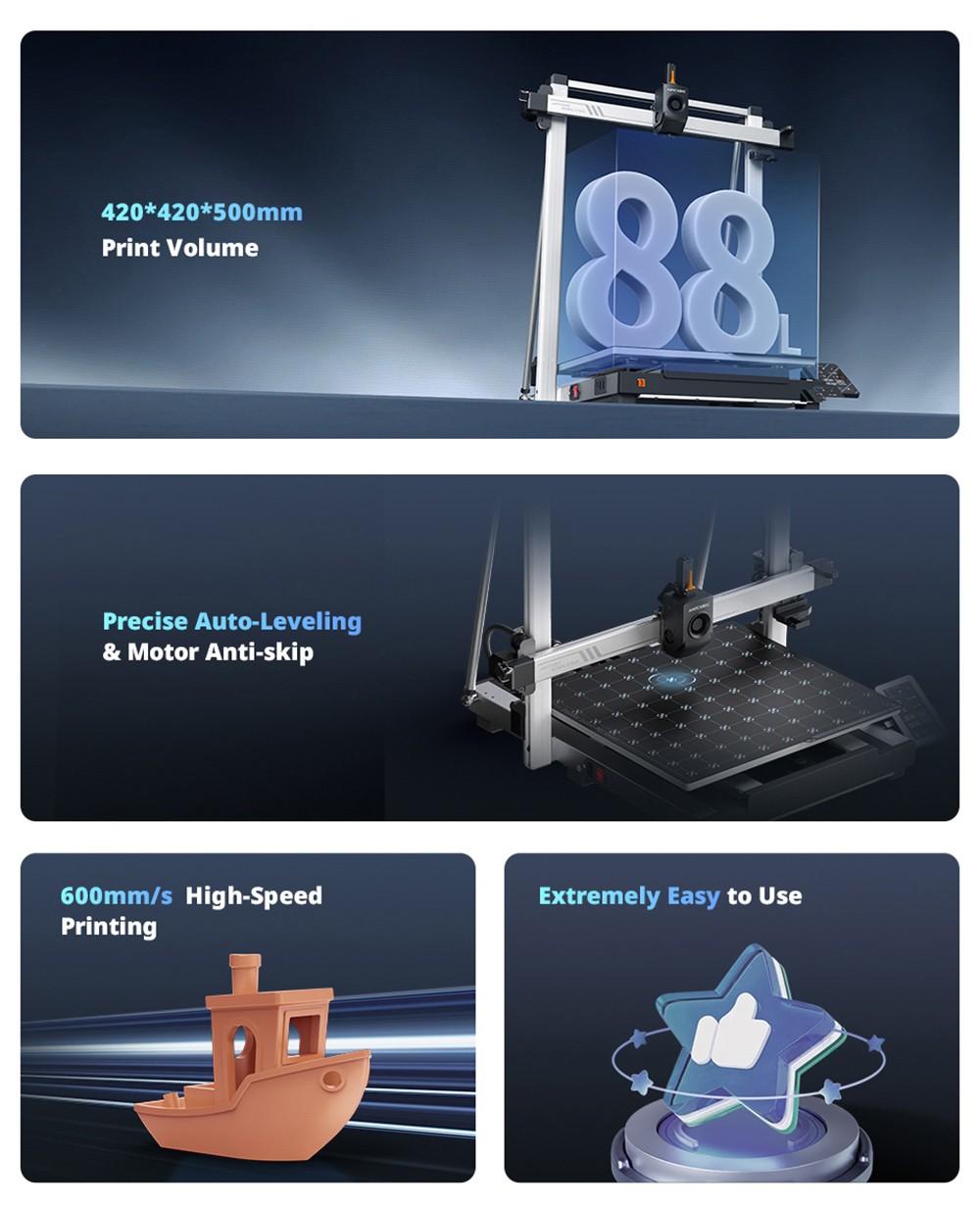Anycubic Kobra 3 Max 3D Printer, 600mm/s High-Speed, Auto-Leveling, Up to 8-Color Printing with ACE Pro, 420*420*500mm