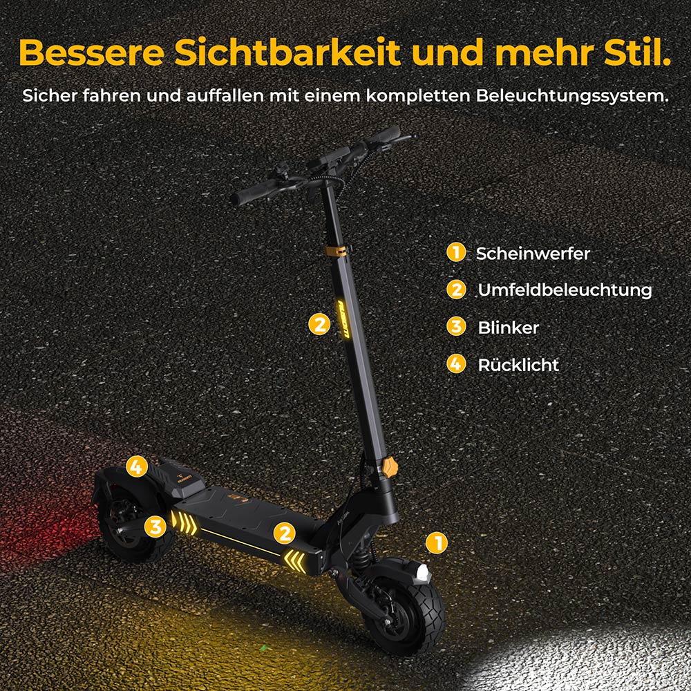 Ausom L2 Elektroroller, 2 x 800W Motor, 48V 15,6Ah Akku, 10 Zoll Reifen, 55 km/h H&ouml;chstgeschwindigkeit, 70 km Reichweite, Scheibenbremsen vorne und hinten, Schwingenfederung, LCD-Display