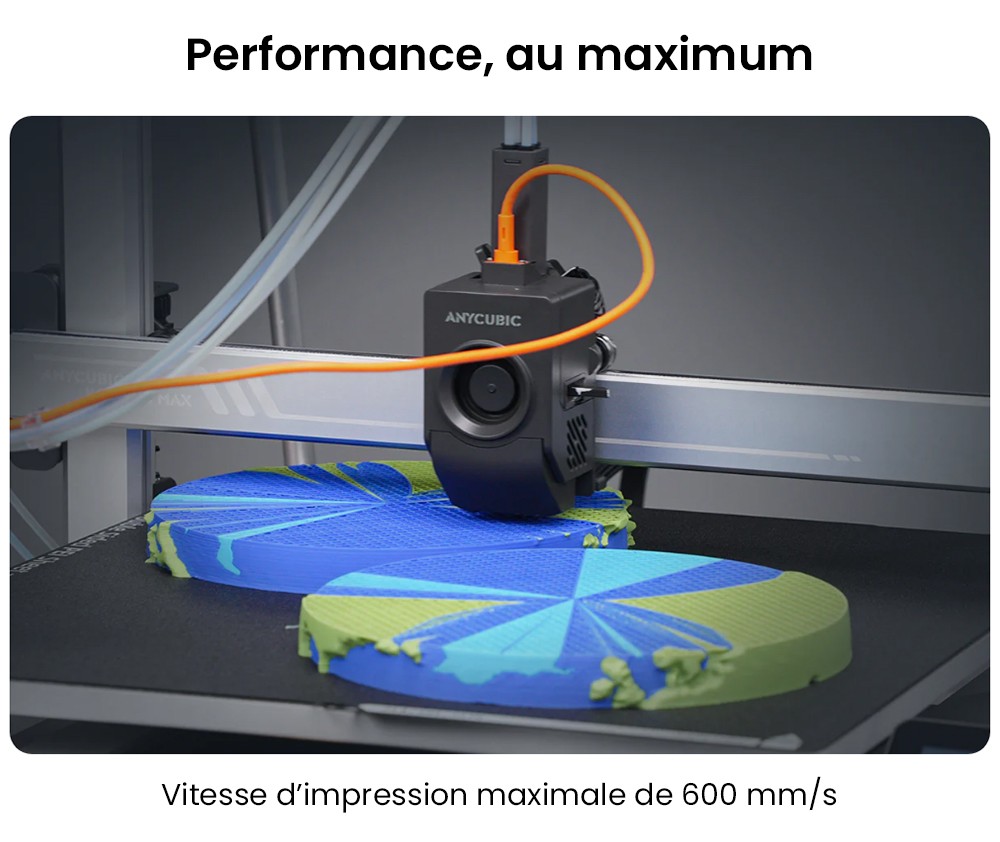 Anycubic Kobra 3 Max Imprimante 3D, 600mm/s Vitesse, Nivelage Auto, Impression 8 couleurs ACE Pro, 420*420*50mm