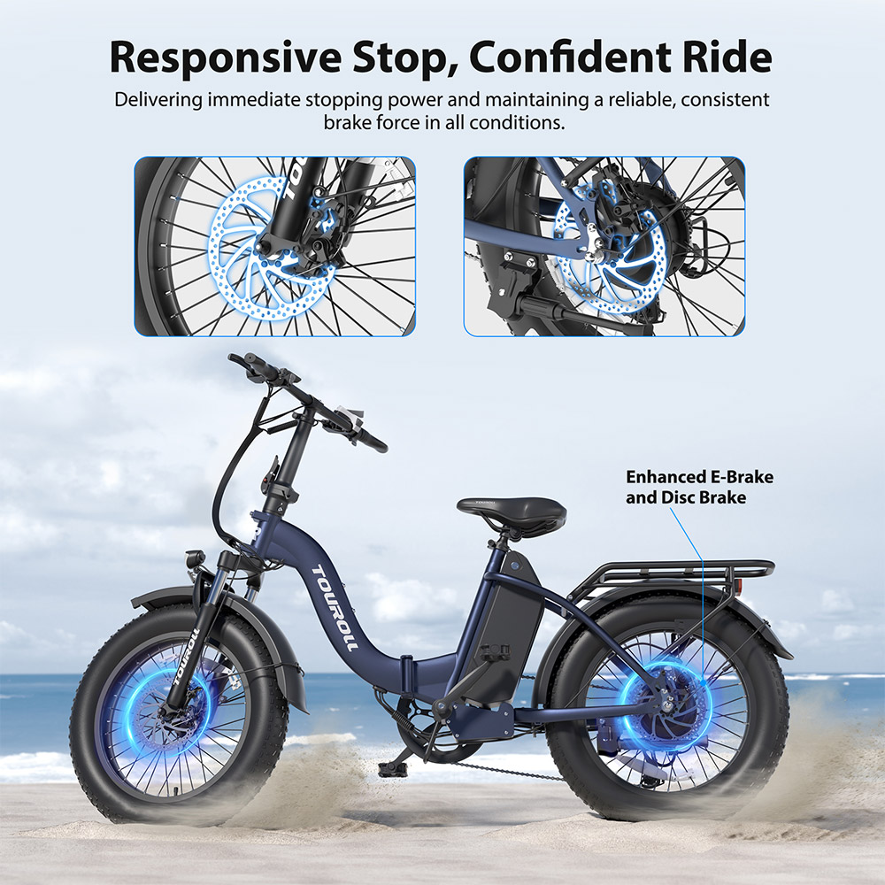 Touroll S2 Electric Bike, 650W Max Power, 48V 15Ah Battery, 20*4.0 inch Tire, 25km/h Max Speed, 150km Max Range, Mechanical Disc Brake & E-Brake, Mechanical Shock Absorber, Shimano 7-speed