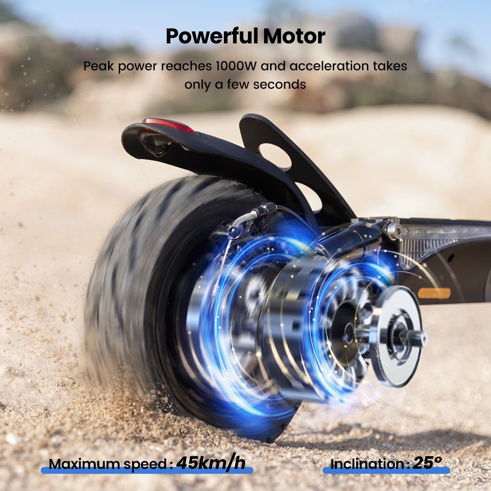 iScooter W9 Electric Scooter, 1000W motor, 48V 13Ah batéria, 10 palcové pneumatiky, max. rýchlosť 45 km/h, dojazd 45 km, predná & zadná kotúčová brzda, duálne tlmenie nárazov, LCD displej
