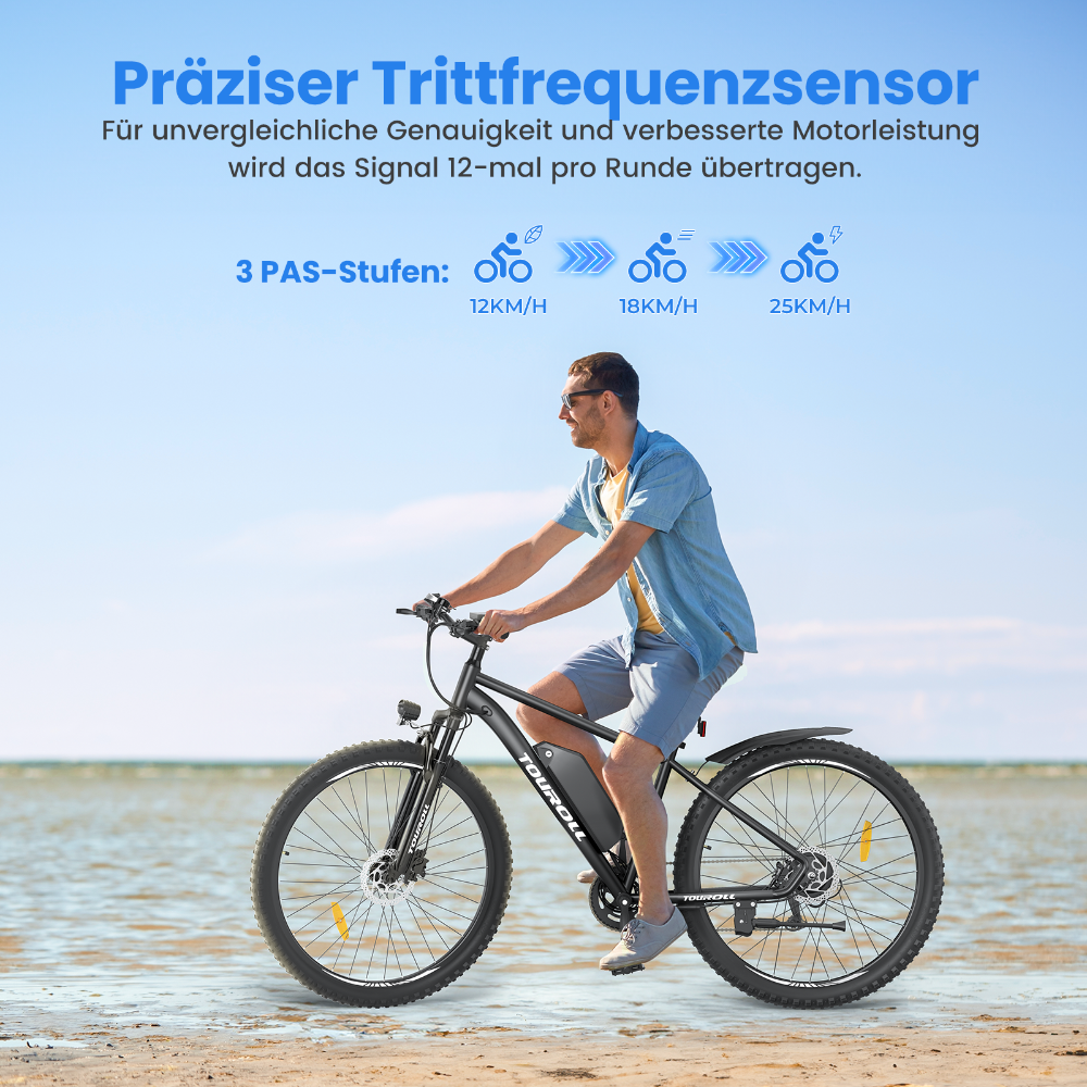 Touroll U2 Elektrofahrrad, 250W Motor, 48V 15Ah Akku, 29 Zoll Reifen, 25 km/h H&ouml;chstgeschwindigkeit, 150 km Reichweite, hydraulische Scheibenbremse, Federgabel, Shimano 7-Gang